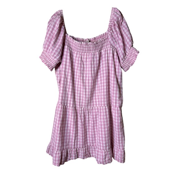American Eagle Outfitters Dresses & Skirts - American Eagle Pink Gingham Smocked Mini Dress XXL Cotton Linen Puff Sleeve